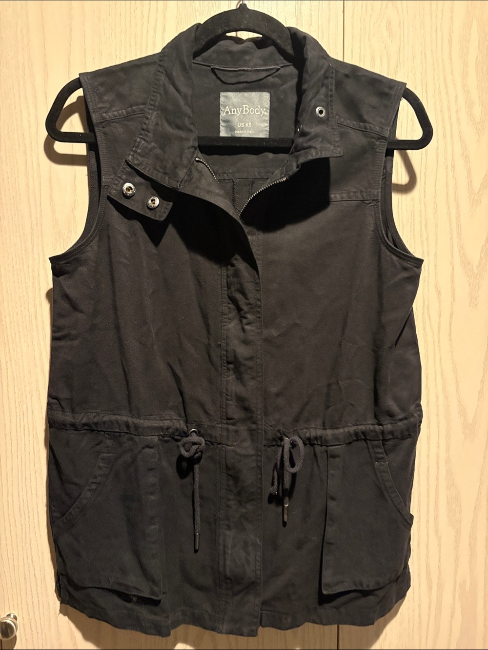 AnyBody Black Sleeveless Drawstring Utility Vest